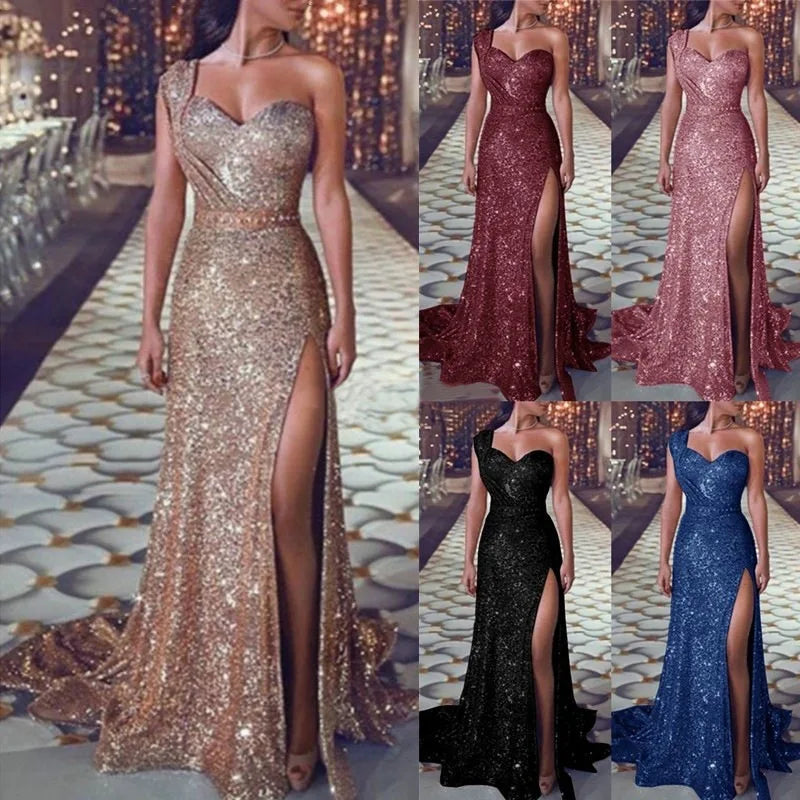 Vestido Rosa Asimétrico Brillante