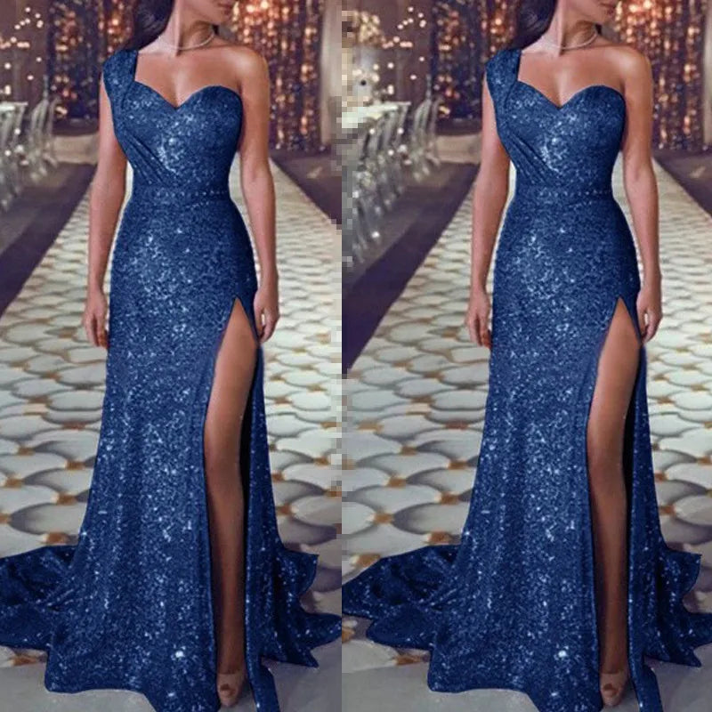 Vestido Rosa Asimétrico Brillante