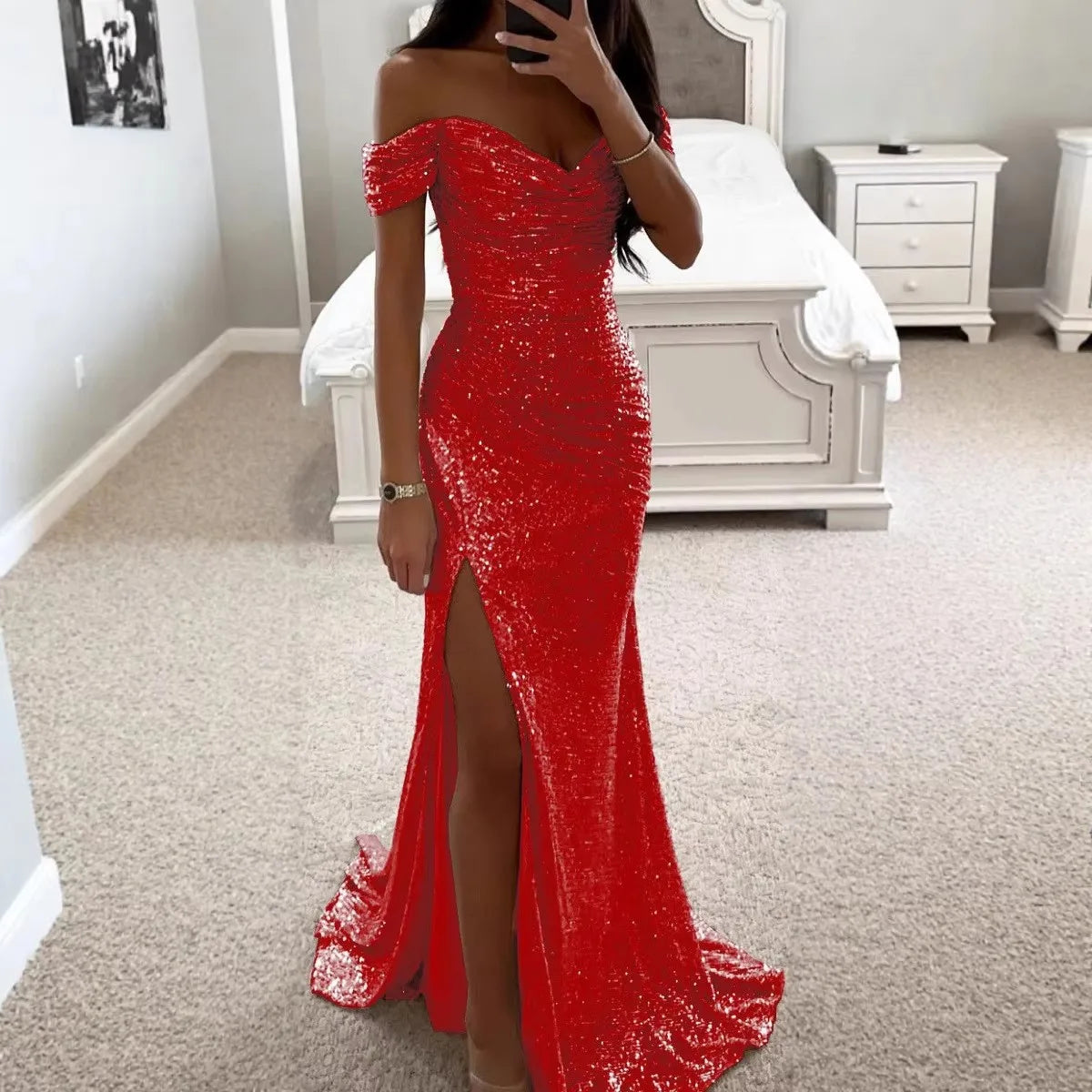 Vestido Sirena Champagne Brillante