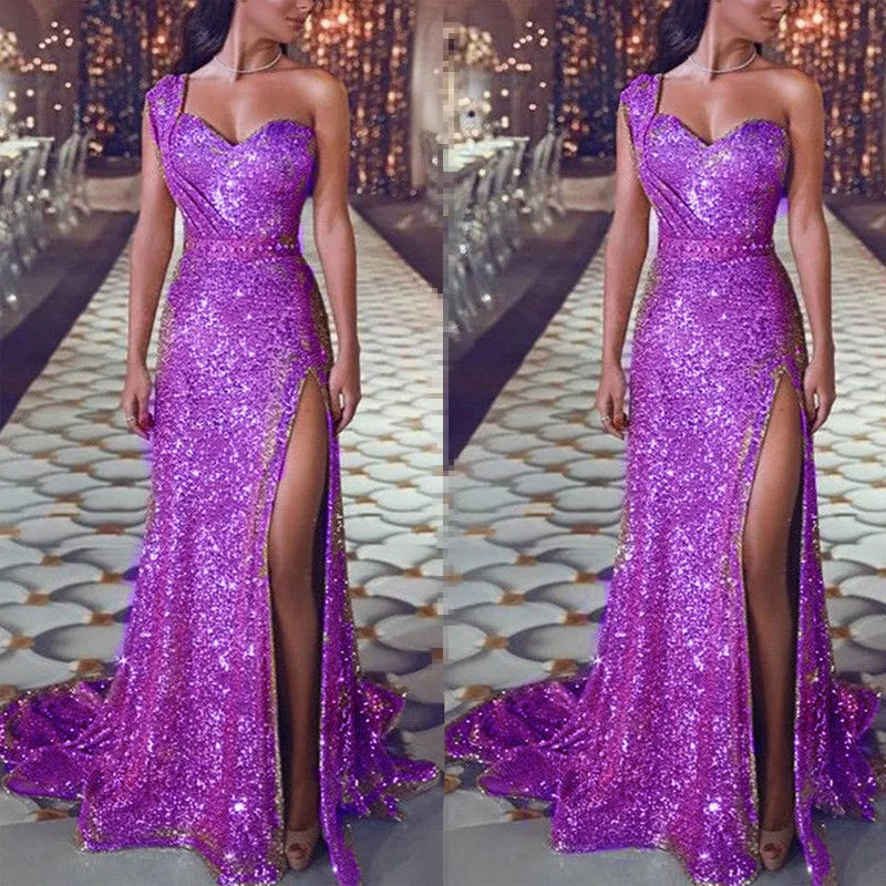 Vestido Rosa Asimétrico Brillante