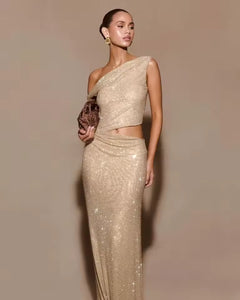 One Shoulder Diamond Mesh Cut Out Dress
