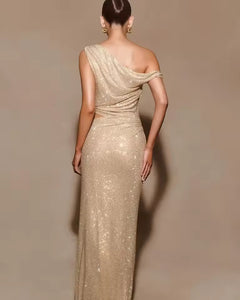 One Shoulder Diamond Mesh Cut Out Dress