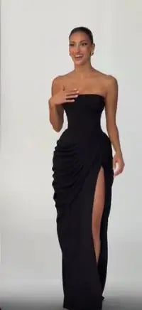 Vestido Gala Amarillo Strapless con Abertura