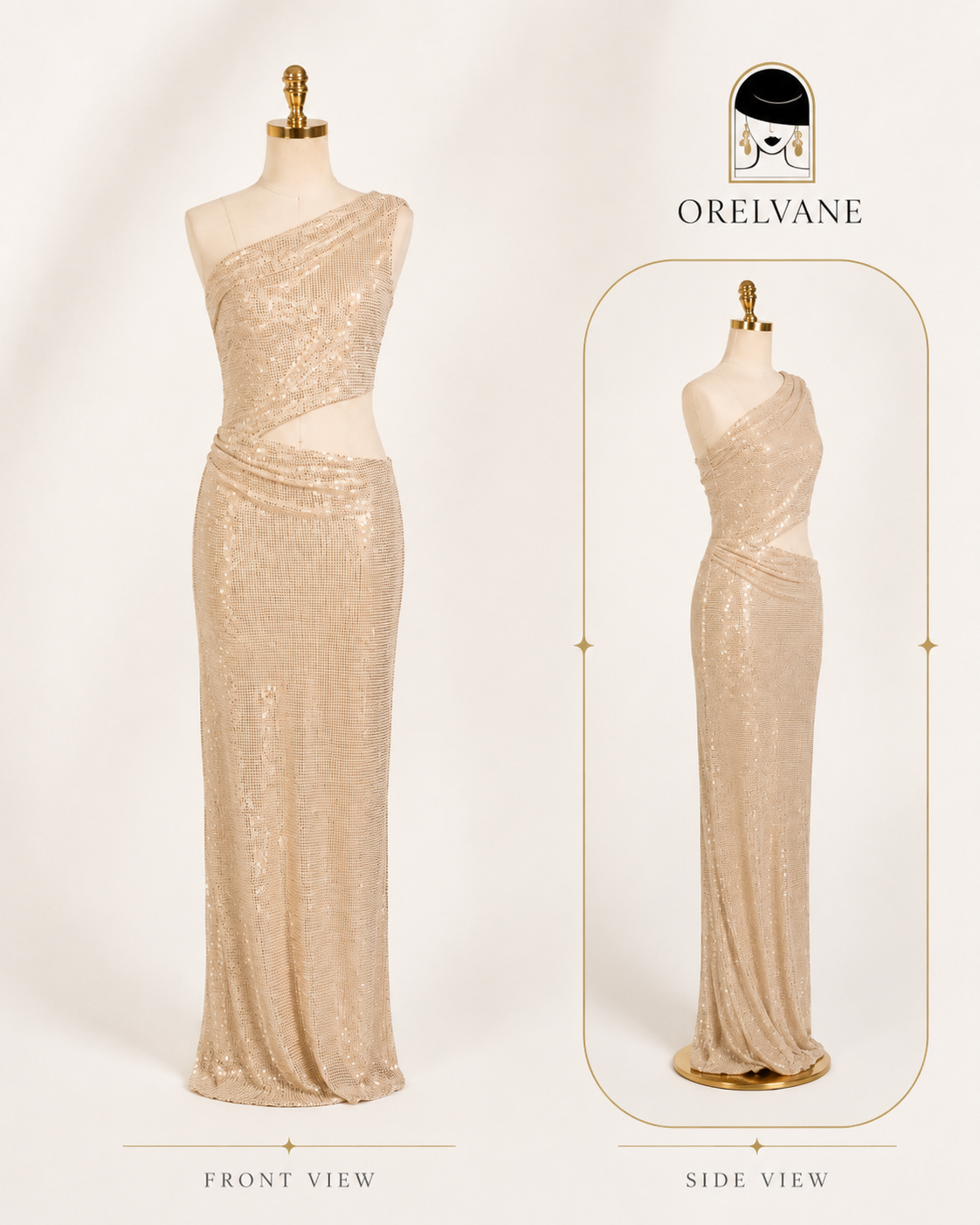 One Shoulder Diamond Mesh Cut Out Dress