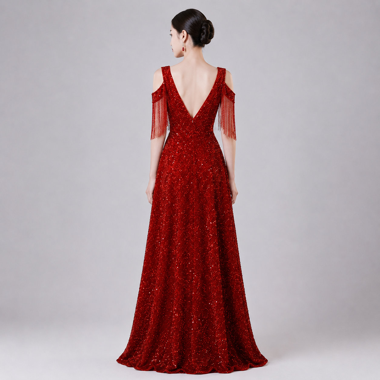 Vestido Gala Rojo con Flecos